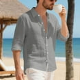 thumbnail image 6 of Men's Linen Shirt Casual Solid Fashion Long Sleeve Button down Lapel Collar Cardigan Shirts Thin Top (M, Gray), 6 of 6