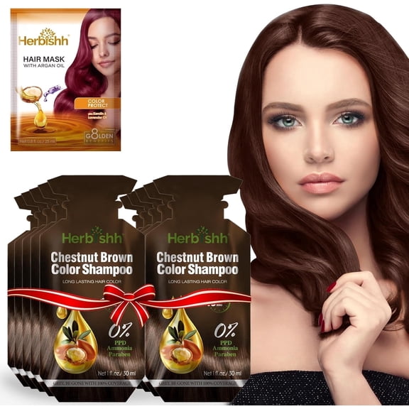Herbishh Chestnut Brown PPD-Free Shampoo for Gray Hair, Travel-friendly Hair Dye Shampoo 3 in 1, 100% Gray Coverage, Permanent Hair Color for Men & Women, Ammonia-free, 30 ml