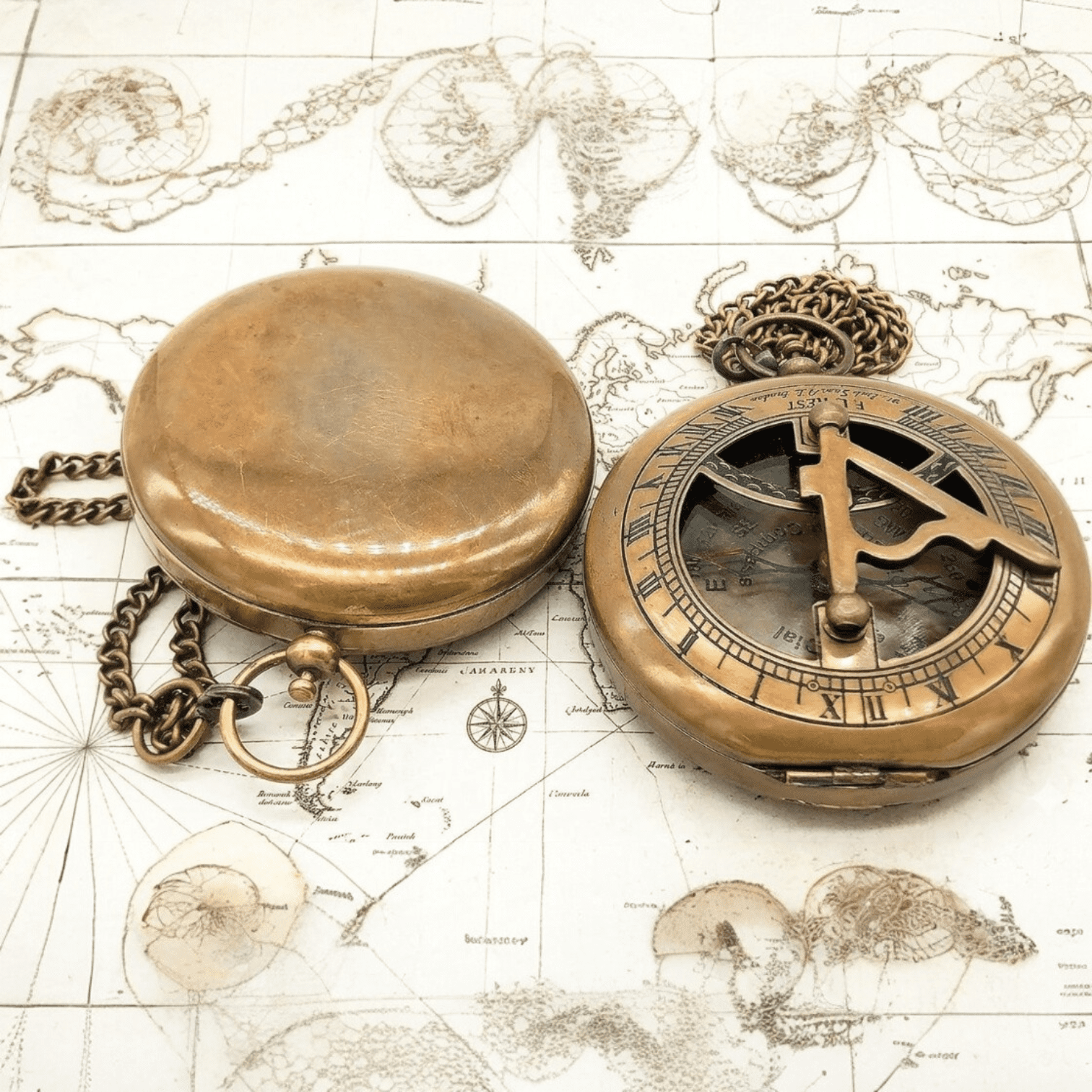 Engraved Antique Brass Sundial Compass with Chain - Personalized Handcrafted Pocket Compass - Custom Nautical Keepsake Gift for Son, Graduation, Anniversary, or Wedding