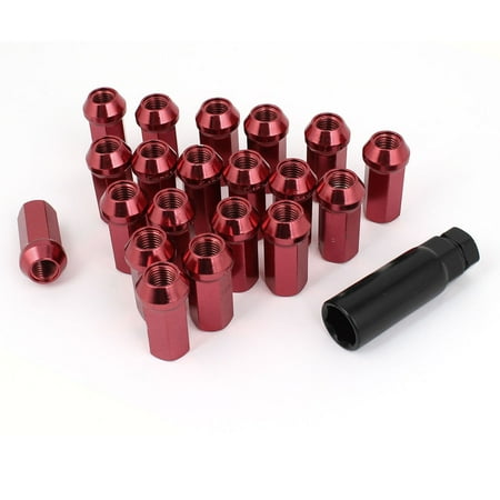 20pcs Red Steel Racing Wheel Tuner Lug Nuts Screw M12 x 1.5mm w Hex Key