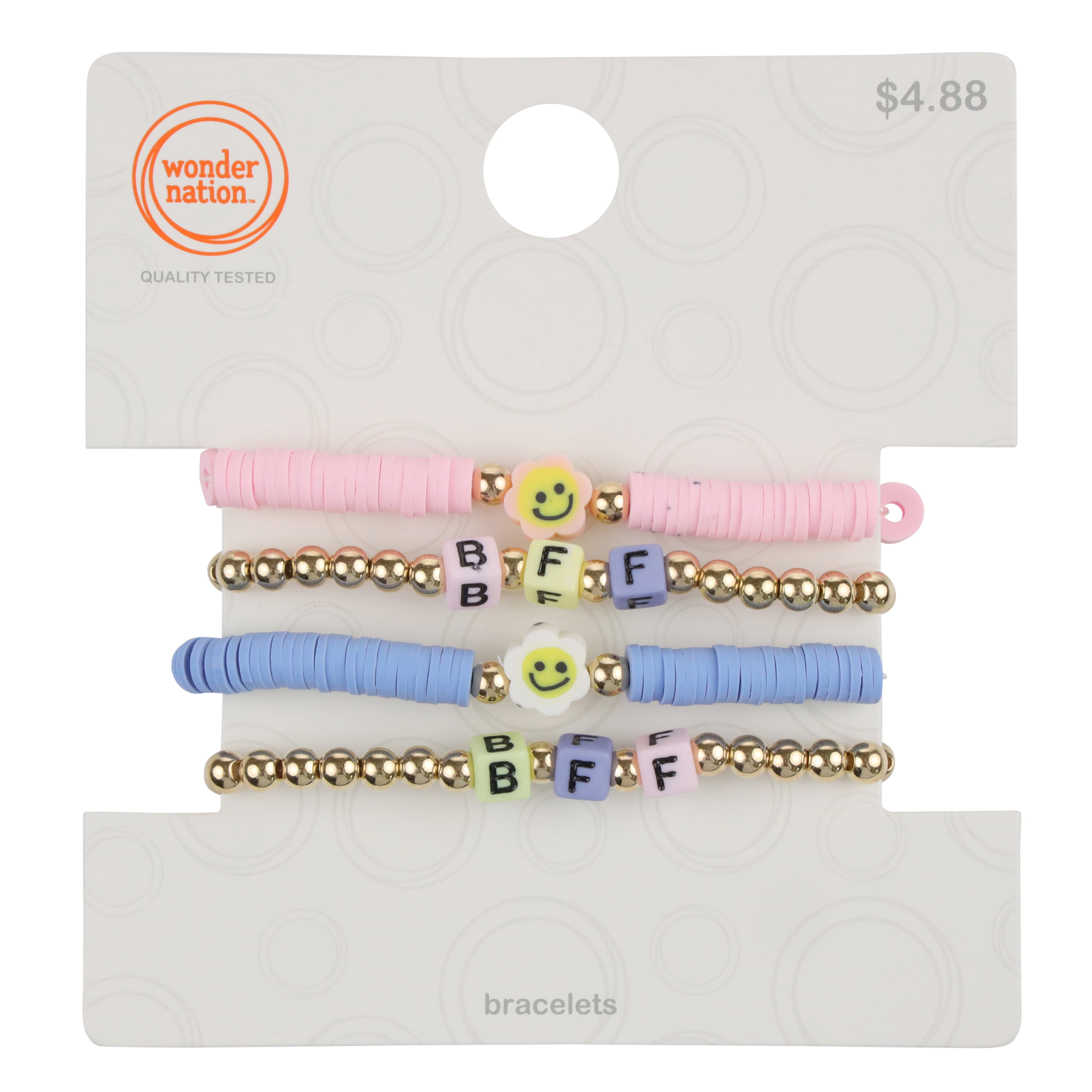 Wonder Nation Kids Fimo BFF Bracelet Set, 4 Pack Multi-color