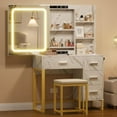thumbnail image 2 of Vanity Desk with Mirror and Lights, Makeup Vanity Desk with Sliding LED Lighted Mirror, Power Outlet, Makeup Vanity Set with 4 Drawers, Storage Shelves, Cushioned Stool for Bedroom, 2 of 7