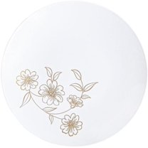 (90 PACK) EcoQuality 6" inch Round White Plastic Plates with Gold Primrose Design - Disposable China Like Party Plates, Heavy Duty Dessert Plates, Salad Plate, Dinners, Wedding, Serveware