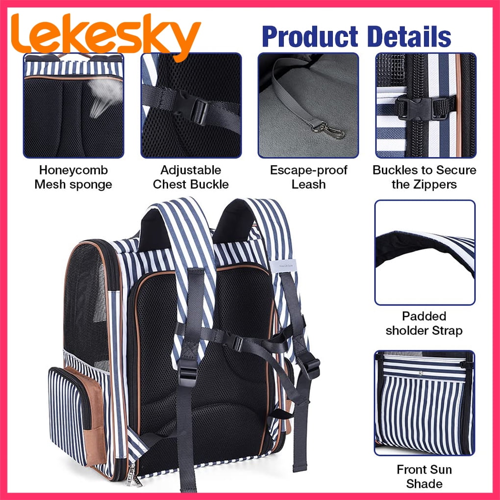 Extra Large Cat Backpack Carrier Expandable Pet Carrier Backpack for Small Dogs Medium Cats Fit Up to 18 Lbs, Dog Backpack Carrier, Foldable Puppy Backpack Carrier for Travel, Hiking,Striped