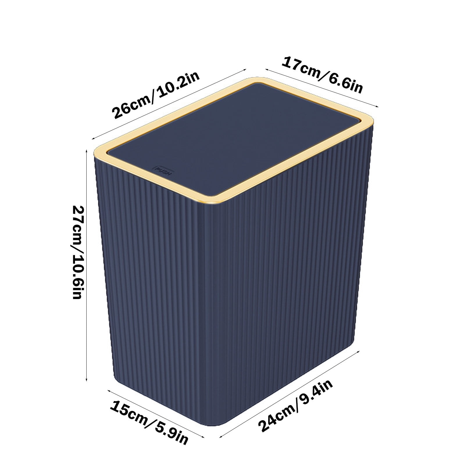 Kingfansion Press Lid Trash Can for Bathroom Kitchen, ABS Odor-Sealing Garbage Bin with Modern Design, 27x26cm Hygiene Household Bin for Bedroom Living Room Office, Blue