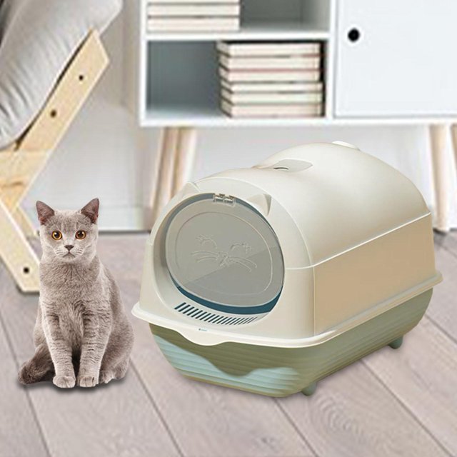 Inodoro cerrado perfecl para Gato Extraíble con solapa en la puerta delantera Bandeja de arena Gris claro