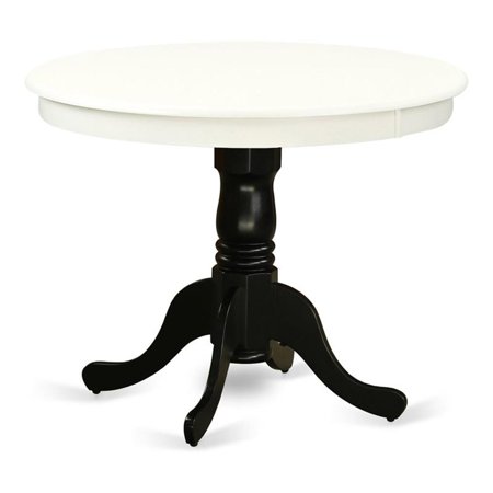 Pemberly Row Antique 36 Round Wood Dining Table in Linen White/Black
