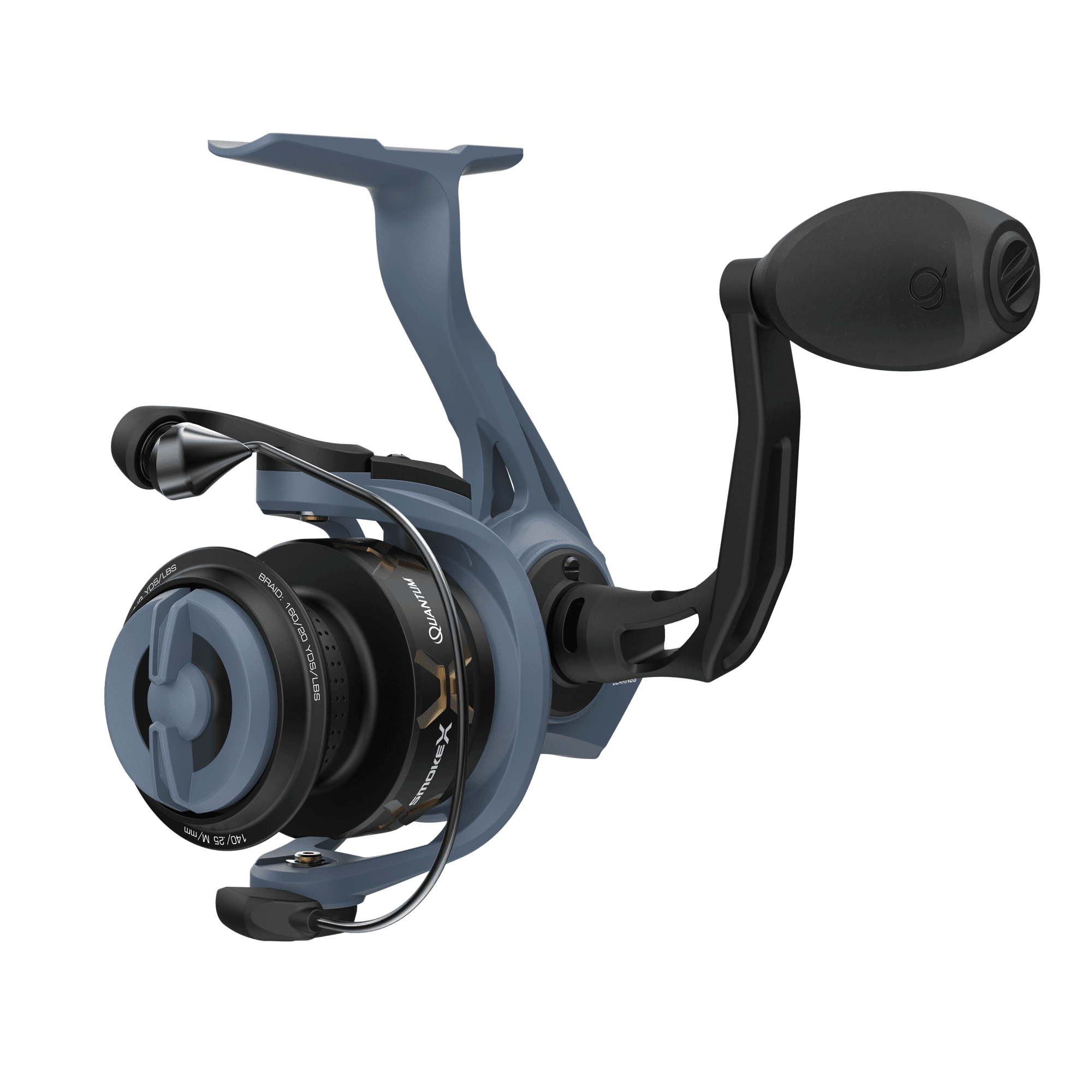 Quantum Smoke Spinning Fishing Reel, Size 40 Reel, Changeable Right- or  Left-Hand Retrieve, Continuous Anti-Reverse Clutch with NiTi Indestructible  Bail, SCR Alloy Frame, 6.0:1 Gear Ratio, Black 
