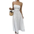 thumbnail image 3 of XUNKUSGA Cocktail Dresses for Women Trendy Polka Dot Strapless Womens Maxi Dress Casual Smocked Tube Top Swing Flowy Wedding Guest Dress,White,S, 3 of 9
