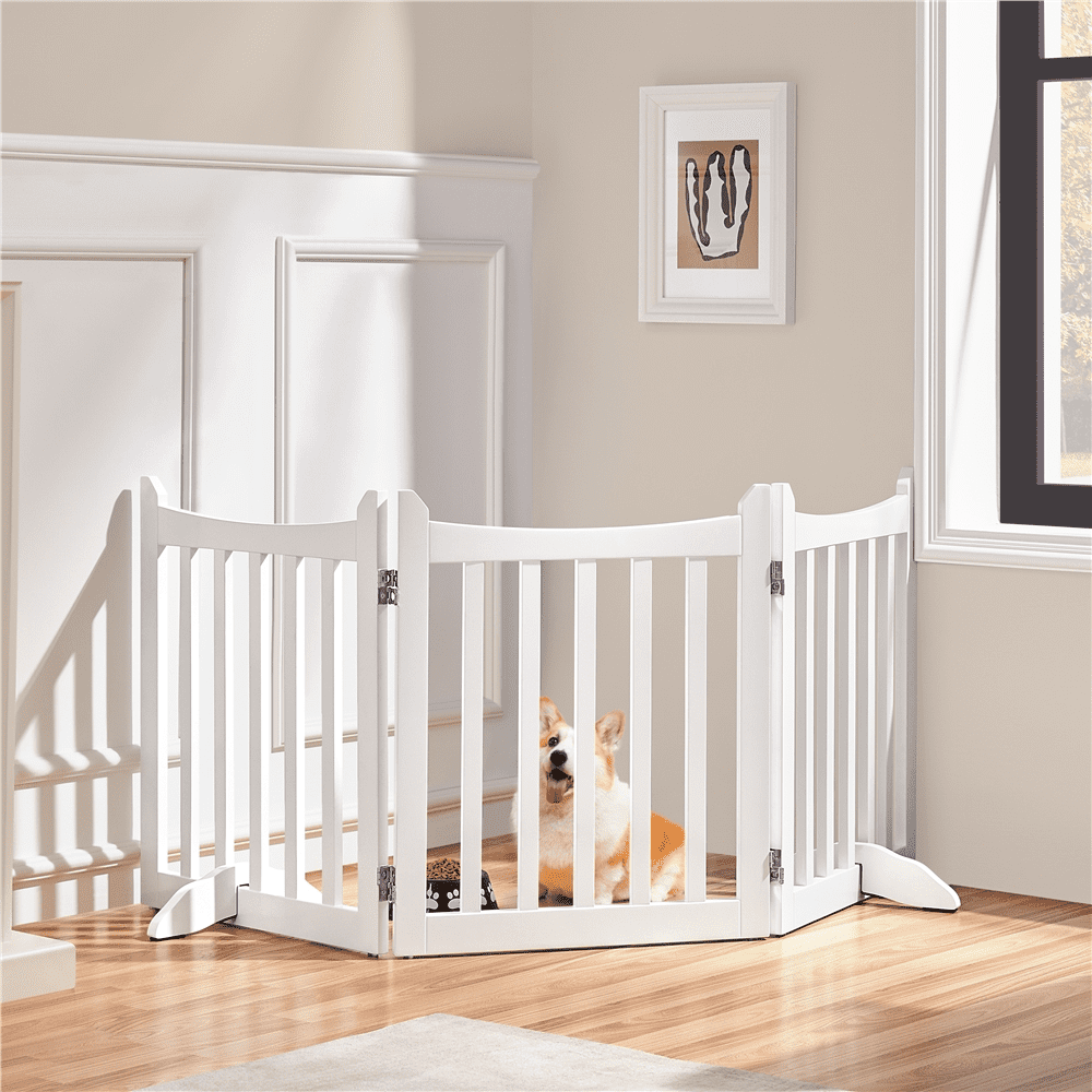Alden Design 24″ Tall 3 Panels Freestanding Wooden Dog Gate for Small Pet Dogs, White