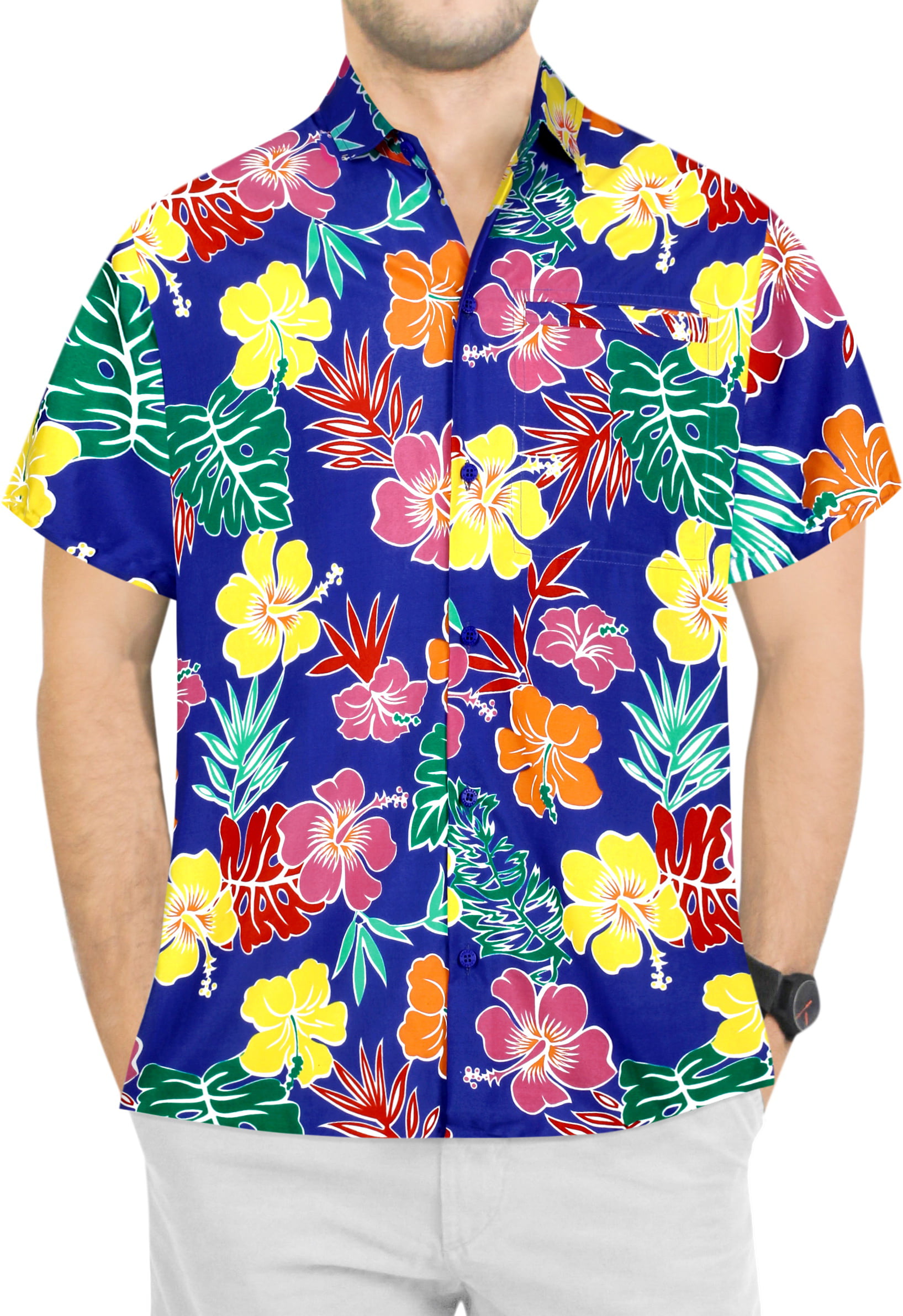 LA LEELA Shirt Casual Button Down Short Sleeve Beach Shirt Men Aloha Pocket 211 