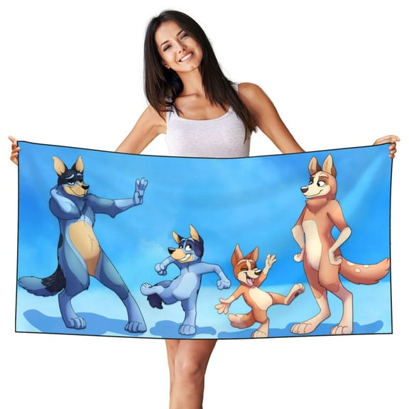 Silaia Bluey Print Silver fox Velvet Beach Towel,Quick Dry Shower Swim Adults Bath Towels for Home, Travel, Swimming Pools, Camping, Bath