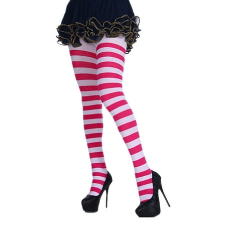 

Women Wide Horizontal Contrast Striped Tights Holiday Opaque Microfiber Stockings Hosiery Footed Pantyhose Clubwear