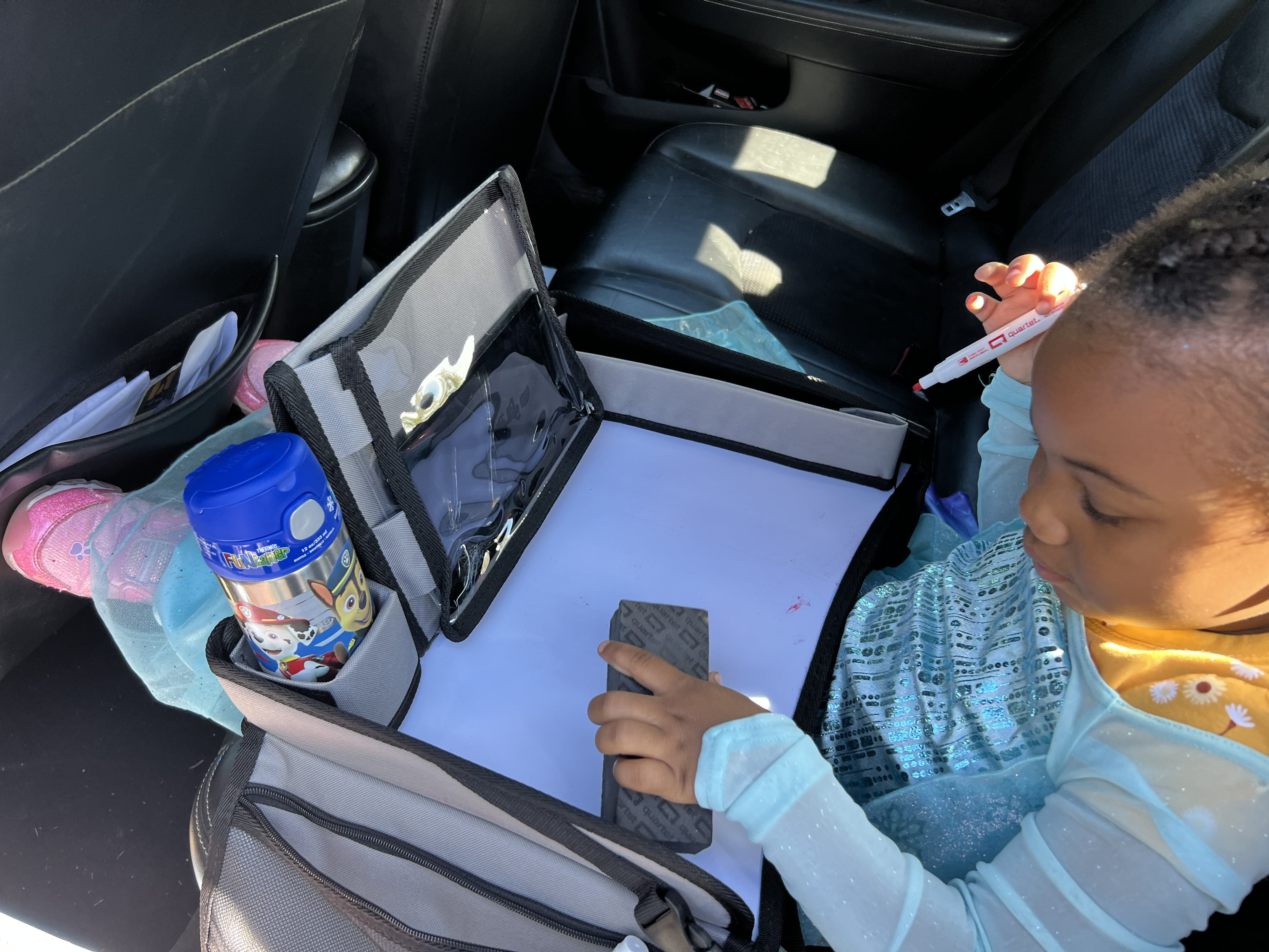 Children's Travel Tray Activity Table With Storage, Safety Strap & Tablet Holder