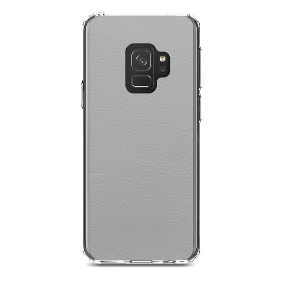 DistinctInk Clear Shockproof Hybrid Case for Samsung Galaxy S9 (5.8" Screen) - TPU Bumper, Acrylic Back, Tempered Glass Screen Protector - Lt Grey Faux Leather Print Design - Printed Leather Image