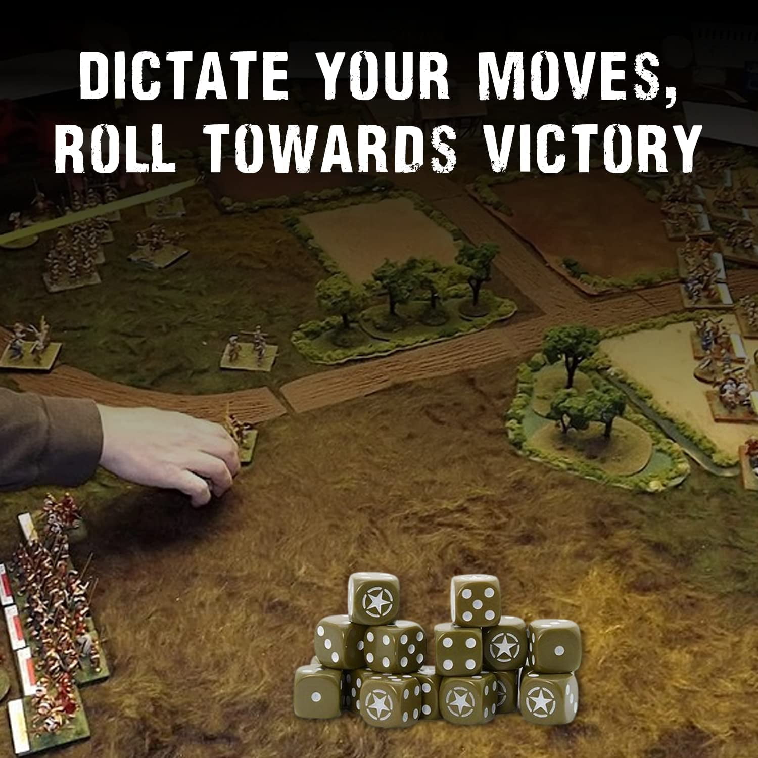 Wargames Delivered – Bolt Action Allied Star D6 Pack Contains 16 Order Dice, Olive Drab Color and Action & Numbers Inscribed with White, Digital Bundle – Wargame Dice by Warlord Games