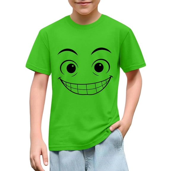 Xdegoge Youth Boys Funny Graphic T Shirts Cute Big Grinning Smile Face Cartoon Print Short Sleeve Crewneck Soft Comfy Breathable Summer Casual Daily Playwear School Holiday Novelty Pullover Tops