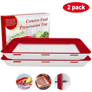 Food Plastic Preservation Tray,Stackable Food Tray Reusable Creative Food  Preservation Tray for Food Preservation 4 Pack (white)