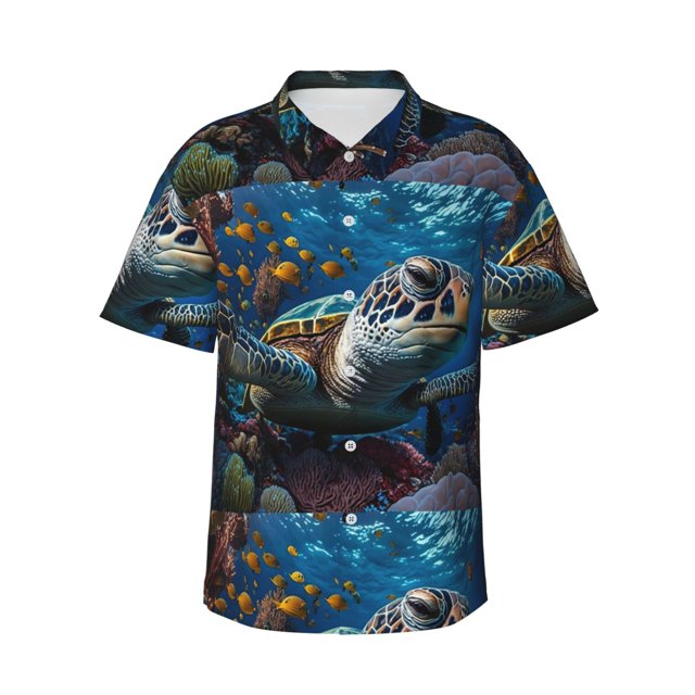 Fotbe Ocean Coral Turtle Camisa Hawaiana para Hombre Unisex – Camisa Casual de Verano con Botones de Manga Corta de Algodón y Lino,XX-Large