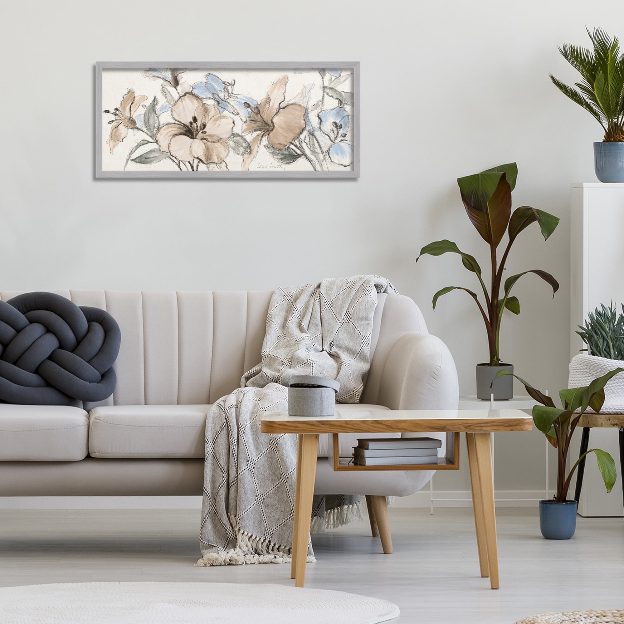 Stupell Industries Whispering Florals Neutral Gray Framed Giclee Art, design by Lanie Loreth