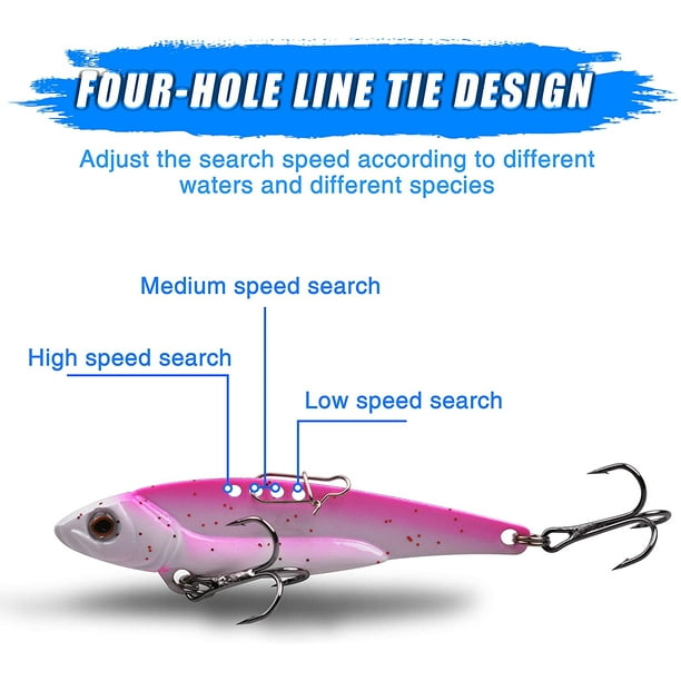 Shaddock Fishing Hard Metal Fishing Lures Vib Fishing Spoons Crankbait With Treble Hooks Duo Lock Snap Split Rings Set, 5pcs/Box