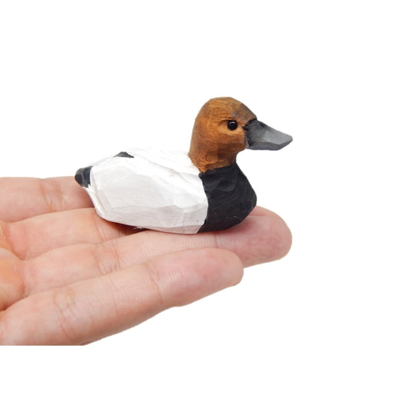Canvasback Wooden Duck Figurine - Miniature Bird Statue Handmade Carving Home Decor Decoration Decoy Small Animals