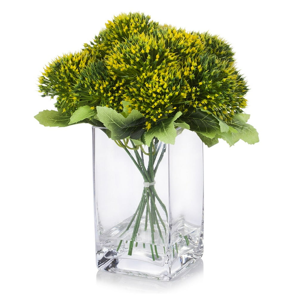 Enova Home Artificial Mixed Greenery Arrangement in Clear Glass Vase With Faux Water Walmart