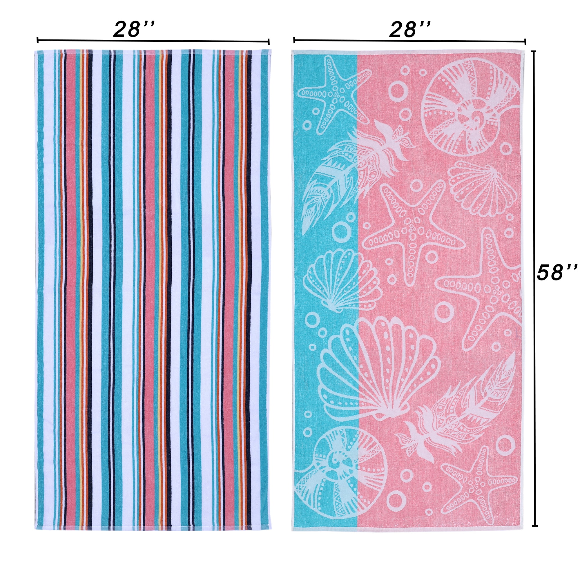 Mainstays 2-Pack Cotton Blend Beach Towels, 58 in x 28 in, Coral