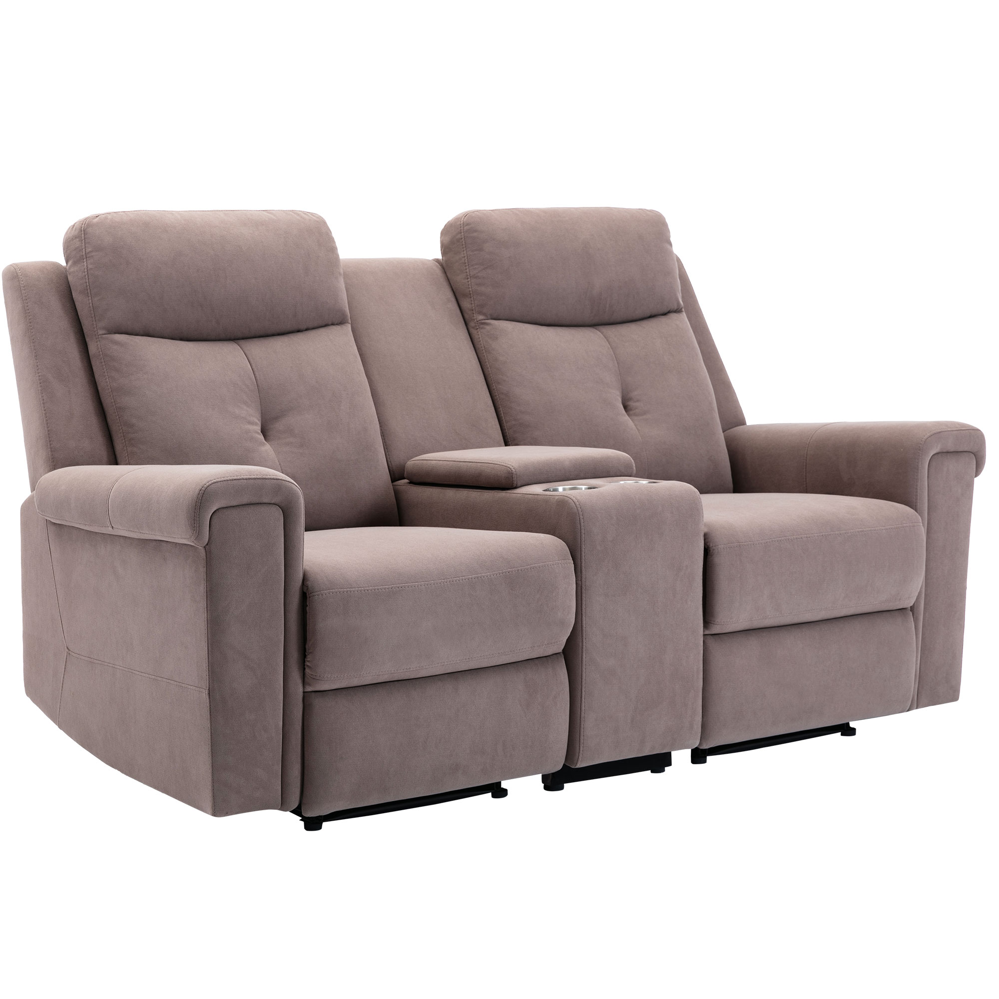 Kepooman Polyester Fabric Manual Motion Loveseat with Storage Box & Two Cup Holders Kepooman Polyester Fabric Manual Motion Loveseat with Storage Box & Two Cup Holders