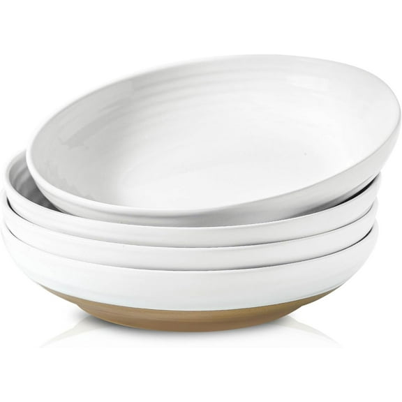 Hasense Pasta Bowls Set of 4, 8.7 Inch Ceramic Serving Bowls for Entertaining, 32 Oz Stackable Bowl Set for Soup, Pasta, Salad - Dishwasher & Microwave Safe, White