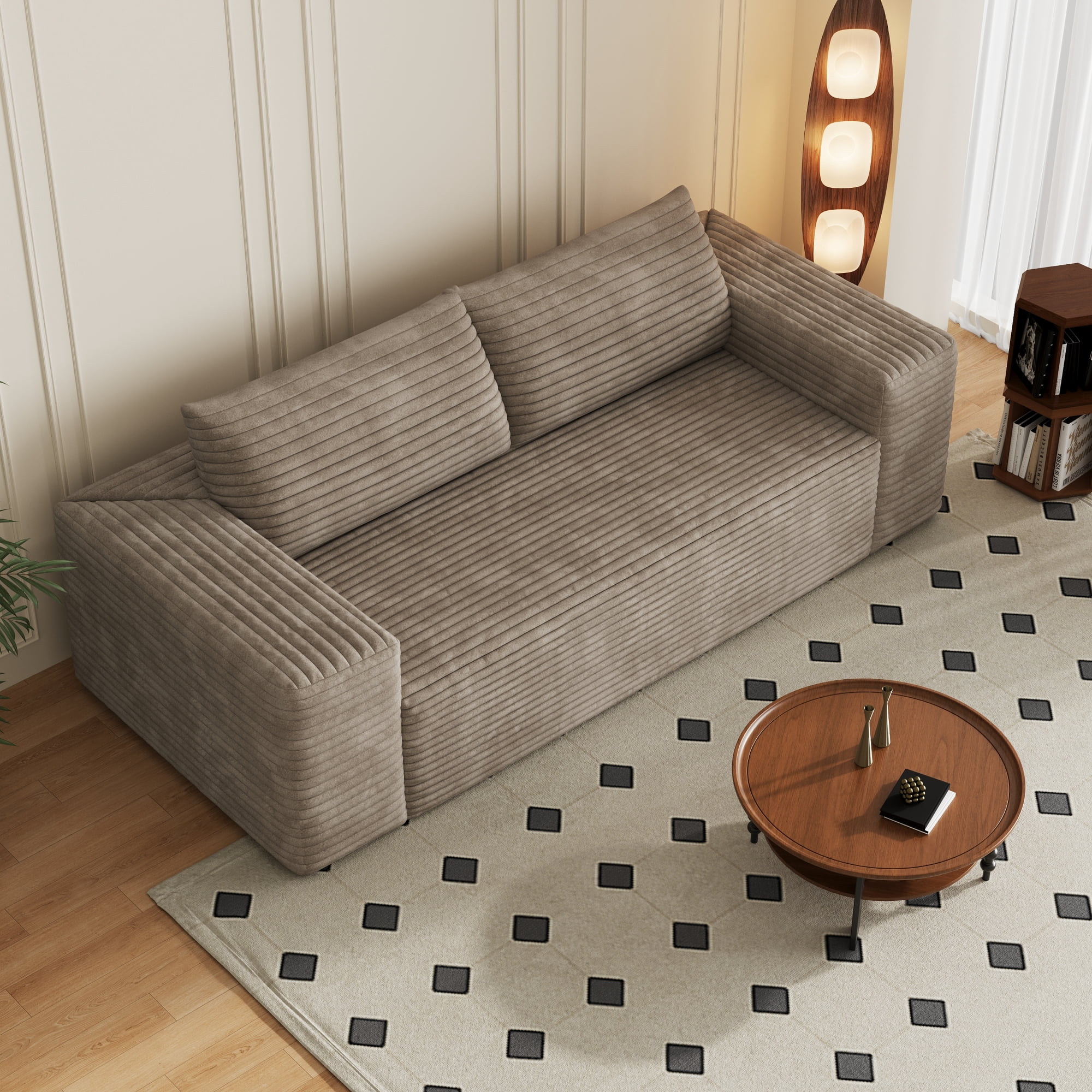 Leumius 78.8" Cloud Couch,3 Setaser Sofa with Deep Seat,Boneless Couch Sofa with 2 Pillows for Living Room,No Assembly Required,Camel