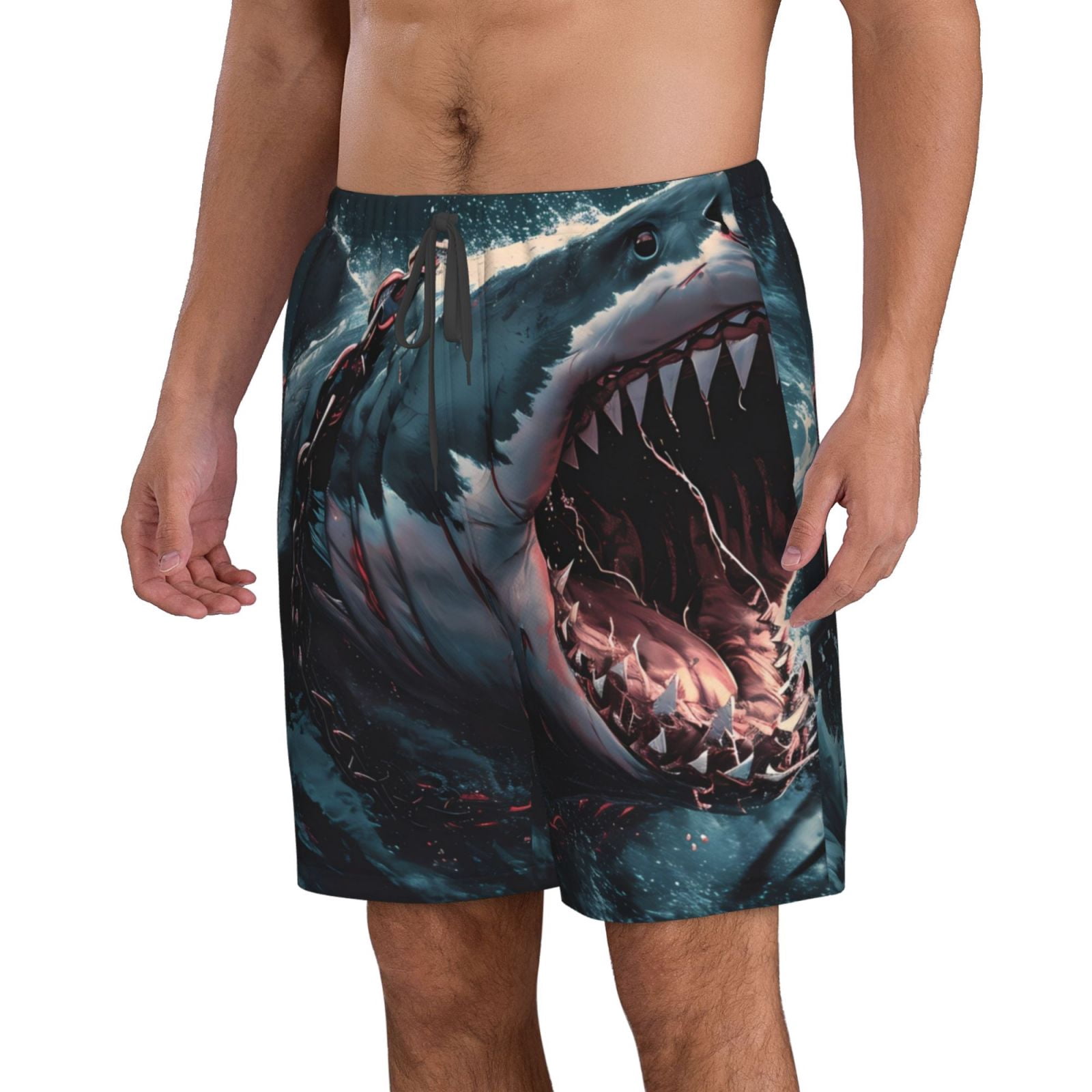 Vsdgher Wave Chain Shark Men's Beach Shorts, Surfing shorts, Swim trunks, Quick Dry Swim Trunks for Surfing Beach Fun -X-Large