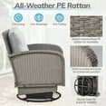 thumbnail image 4 of 3-Piece Outdoor Swivel Rocker Chairs, 360° Patio Rattan Wicker Swivel Rocking Chair Set with Thickened Cushions and Glass Coffee Table, Max Weight 360 LBS, Light Gray, 4 of 8