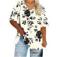thumbnail image 2 of QUNYINEY Short Sleeve Tshirts Shirts for Women V Neck Floral Casual Tunic Tops Pullover Loose Plus Size Summer Womens Tops, 2 of 5