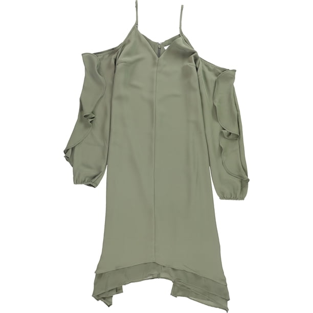 Vestido asimétrico con hombros descubiertos Bar III verde extra pequeño