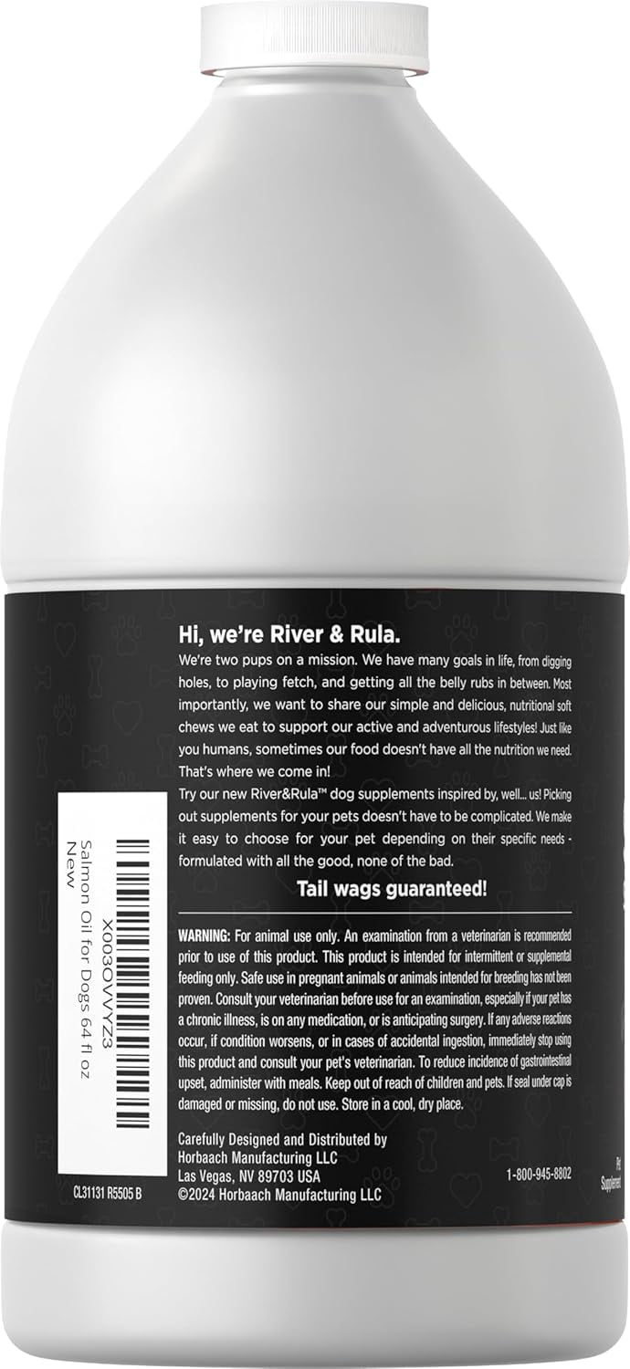 Horbaach Norwegian Salmon Oil for Dogs (64oz) | Supports Healthy Skin and Coat | with Omega 3, EPA & DHA | Liquid Pet Supplement | Non-GMO, Gluten Free