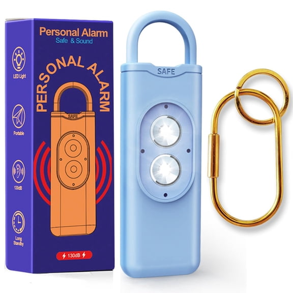 Halo-Siren Keychain, HaloSiren Personal Safety Alarm - 130db Loud Alarm Keychain with LED Strobe Light, Compact Emergency Siren (Double Flashing Lights-Blue   Copper Ring)