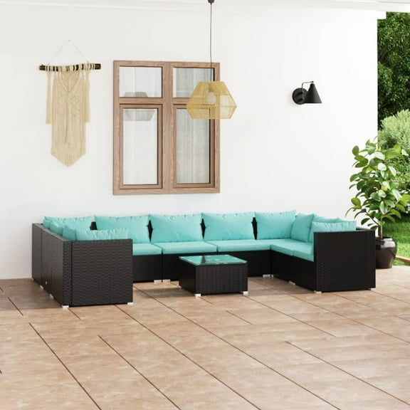 vidaXL 10 Piece Patio Lounge Set with Cushions Poly Rattan Black