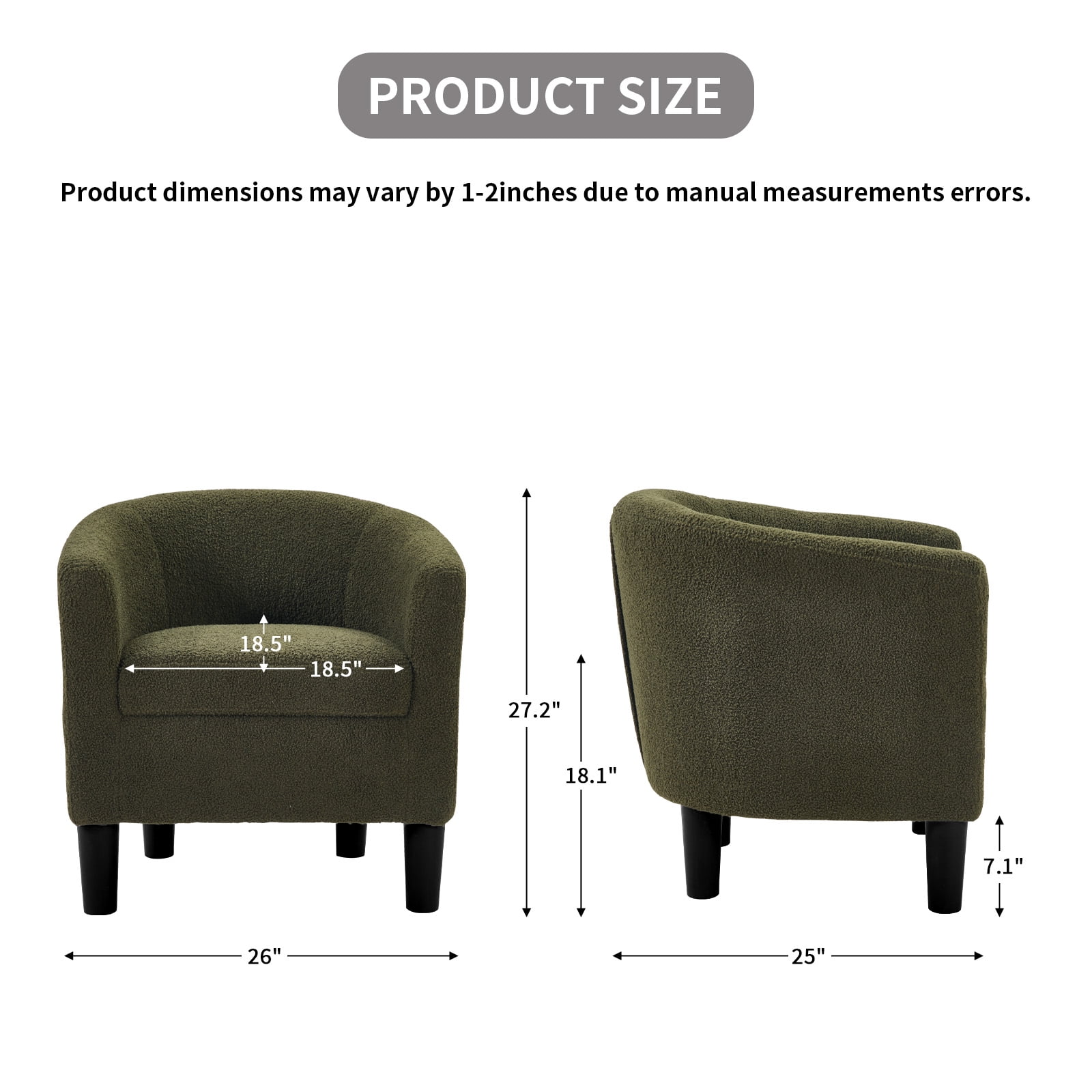 Bonzy Home Accent Barrel Chair, Teddy Fleece Upholstered Club Chair with Armrest Small Reading Chair, for Living Room, Bedroom & Reception Room, Green