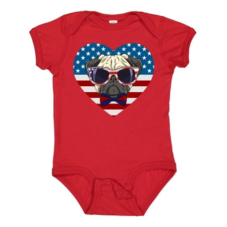 

Inktastic Pug Dog Patriotic US Flag Heart Gift Baby Boy or Baby Girl Bodysuit