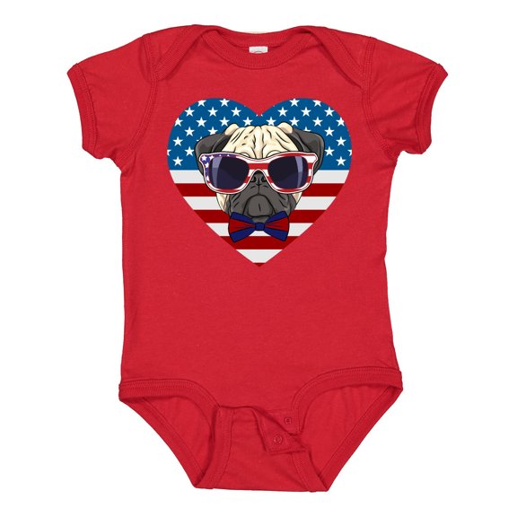 Inktastic Pug Dog Patriotic US Flag Heart Boys or Girls Baby Bodysuit
