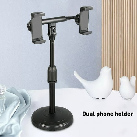 Besufy Adjustable Dual Devices Support Stand Live Streaming Phone Holder with Base Black