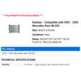 thumbnail image 2 of Radiator - Compatible with 2002 - 2005 Mercedes-Benz ML500 2003 2004, 2 of 2