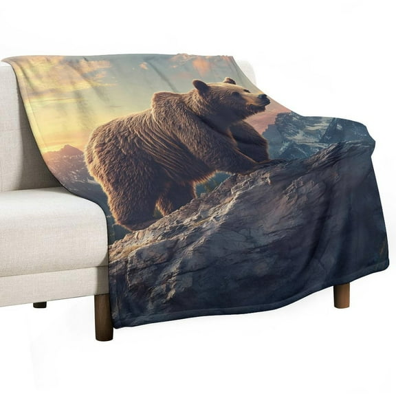 Grizzly Bear And Sunrise Super Soft Blanket Christmas Throw Blanket Flannel Microfiber Blankets for Couch Bed Sofa Fluffy and Warm 30"x40"
