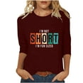 thumbnail image 2 of Chemises pour Femmes Habillées Décontractées, Chemises à Manches 3/4 pour Femmes, Tuniques à Manches Courtes Grande Taille pour Femmes, T-shirt à Manches 3/4 à Col Rond Imprimé Lettres Mode Décontractée pour Femmes, 2 of 5