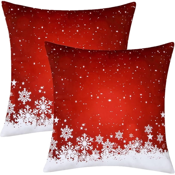 Christmas Throw Pillow Covers 18x18, Red Velvet Throw Pillows Set of 2, Floral Snowflake Pillow Covers for Couch Home Decoration (18 x 18 Inch, 2 Pack)