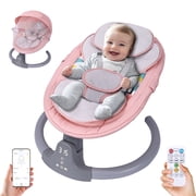 Baby Swing,HDJ Baby Swing for Infants,Portable Electric Baby Rocker with 5 Sway Speed,10 Preset Songs,Remote Control,Bluetooth Music,Pink