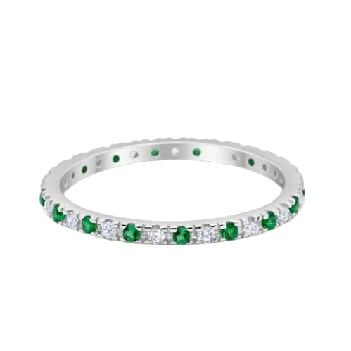 HeartsAndYou 1ct Natural Emerald & Diamond Alternate Eternity Band 100% 14k SOLID White Gold