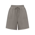 thumbnail image 4 of Shorts for Women Cotton Linen Bermuda Shorts with Pockets Elastic Waist Knee Length Casual Athletic Walking Shorts Gray L(L), 4 of 5