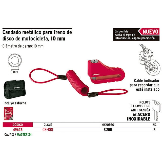 Candado para disco de motocicleta, perno de 10 mm Hermex Candado para disco de motocicleta, perno de 10 mm